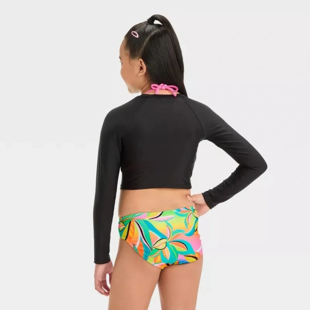 Cat & Jack Girls 3-Piece Tropical Rash Guard Swimsuit Set XL 14 NWT